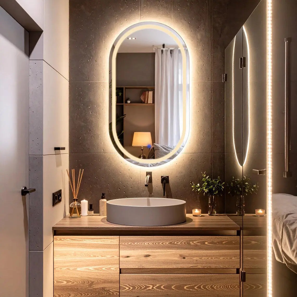 Capsule LED Mirror for Bathroom Wall with Front & Backlit led Mirror Glassma