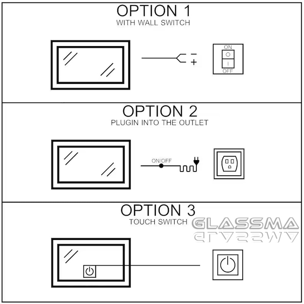 Rectangular LED Bathroom Mirror – Front & Backlit Wall-Mounted Vanity Mirror with Dimmable Touch Sensor