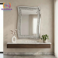 Diamond Decorative Wall Mirror - Luxury Crystal Inlay Designer Mirror - Glassma