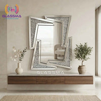 Diamond Designer Wall Mirror - Luxury Crystal Decorative Mirror for Living Room & Bedroom - Glassma