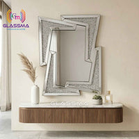 Diamond Designer Wall Mirror - Luxury Crystal Decorative Mirror for Living Room & Bedroom - Glassma