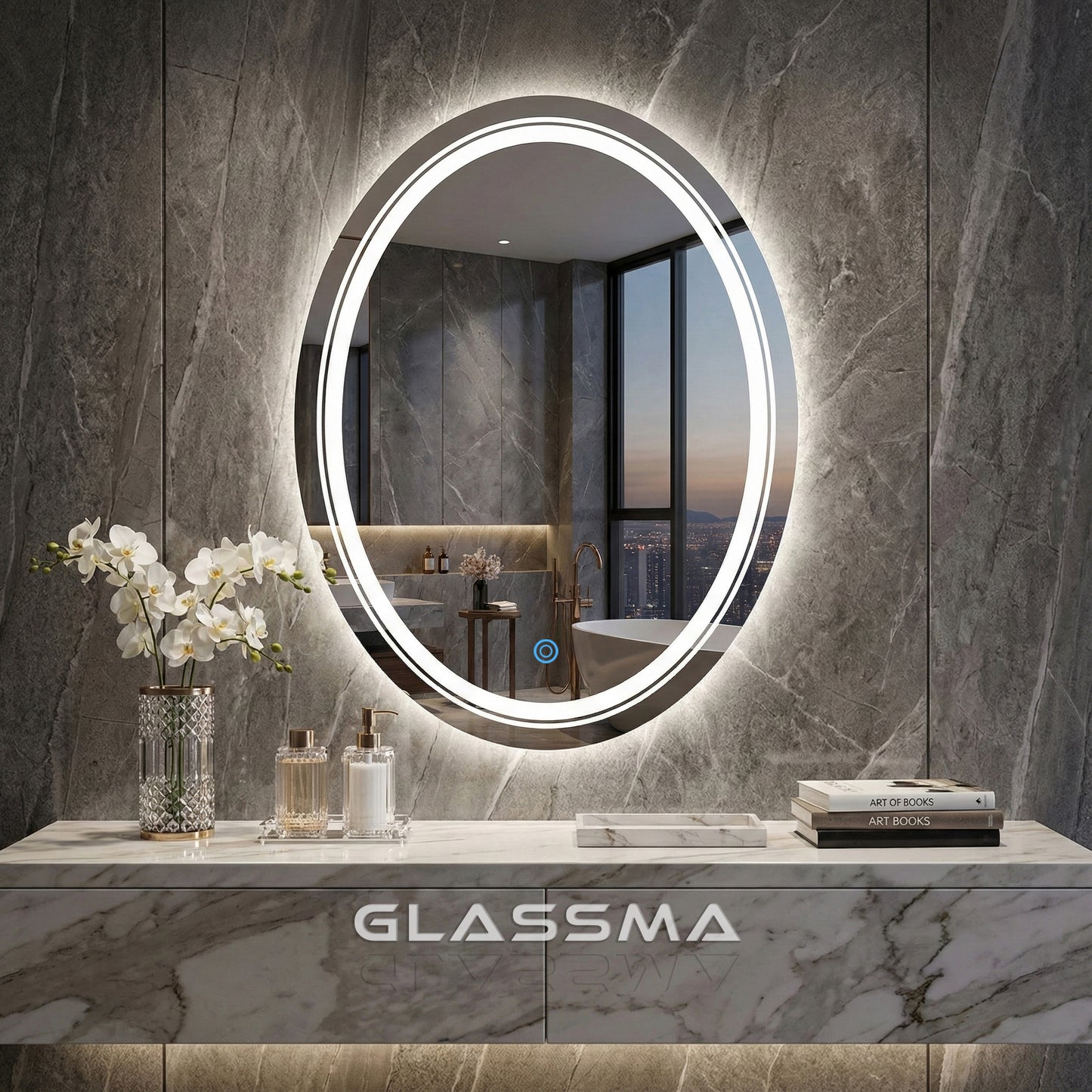 Frameless Oval LED Vanity Mirror | Front & Backlit with Dimmable Light