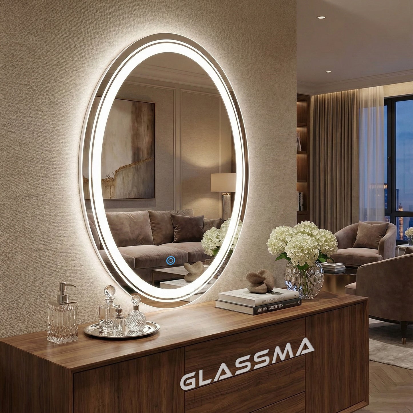 Frameless Oval LED Vanity Mirror | Front & Backlit with Dimmable Light