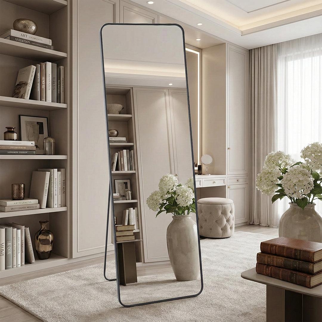 Full Length Standing Mirror, Black Aluminum Frame Floor Mirror for Bedroom & Dressing Area