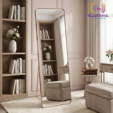 Full Length Standing Mirror, Rose Gold Aluminum Frame Floor Mirror for Bedroom & Dressing Area