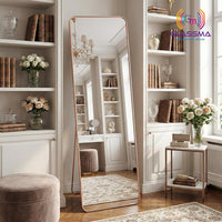 Full Length Standing Mirror, Rose Gold Aluminum Frame Floor Mirror for Bedroom & Dressing Area
