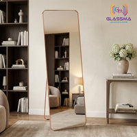 Full Length Standing Mirror, Rose Gold Aluminum Frame Floor Mirror for Bedroom & Dressing Area
