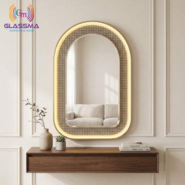 Aluminum Fusion Arch Mirror with Profile light | Premium Arched Designer Wall Mirror with Warm Ambient Glow Glassma
