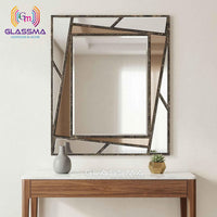 Geometric Carving Wall Mirror - Luxury Decorative Designer Mirror with Gold Texture Frame - Glassma