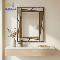 Geometric Carving Wall Mirror - Luxury Decorative Designer Mirror with Gold Texture Frame - Glassma