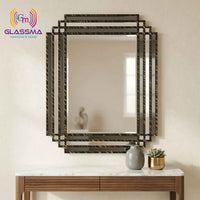 Geometric Decorative Wall Mirror | Black Deco Frame with Gold Texture Designer Mirror