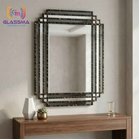 Geometric Decorative Wall Mirror | Black Deco Frame with Gold Texture Designer Mirror