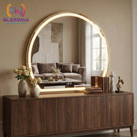 Modern Semi-Circle LED Vanity Mirror - Golden Frame Wall Mirror