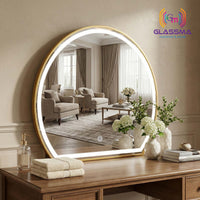 Modern Semi-Circle LED Vanity Mirror - Golden Frame Wall Mirror