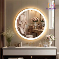 Golden Round LED Bathroom Mirror | Aluminum Frame Front-Lit Vanity Mirror