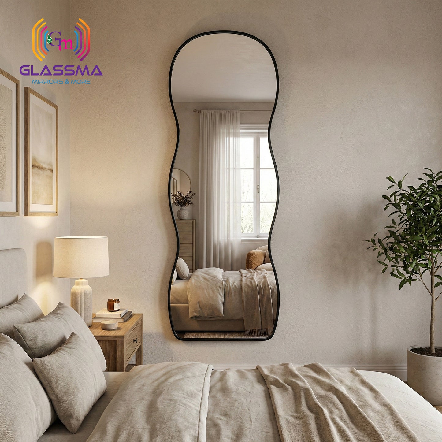 Irregular Aluminum Black Framed Full-Length Mirror - Modern Designer Plain Wall Mirror