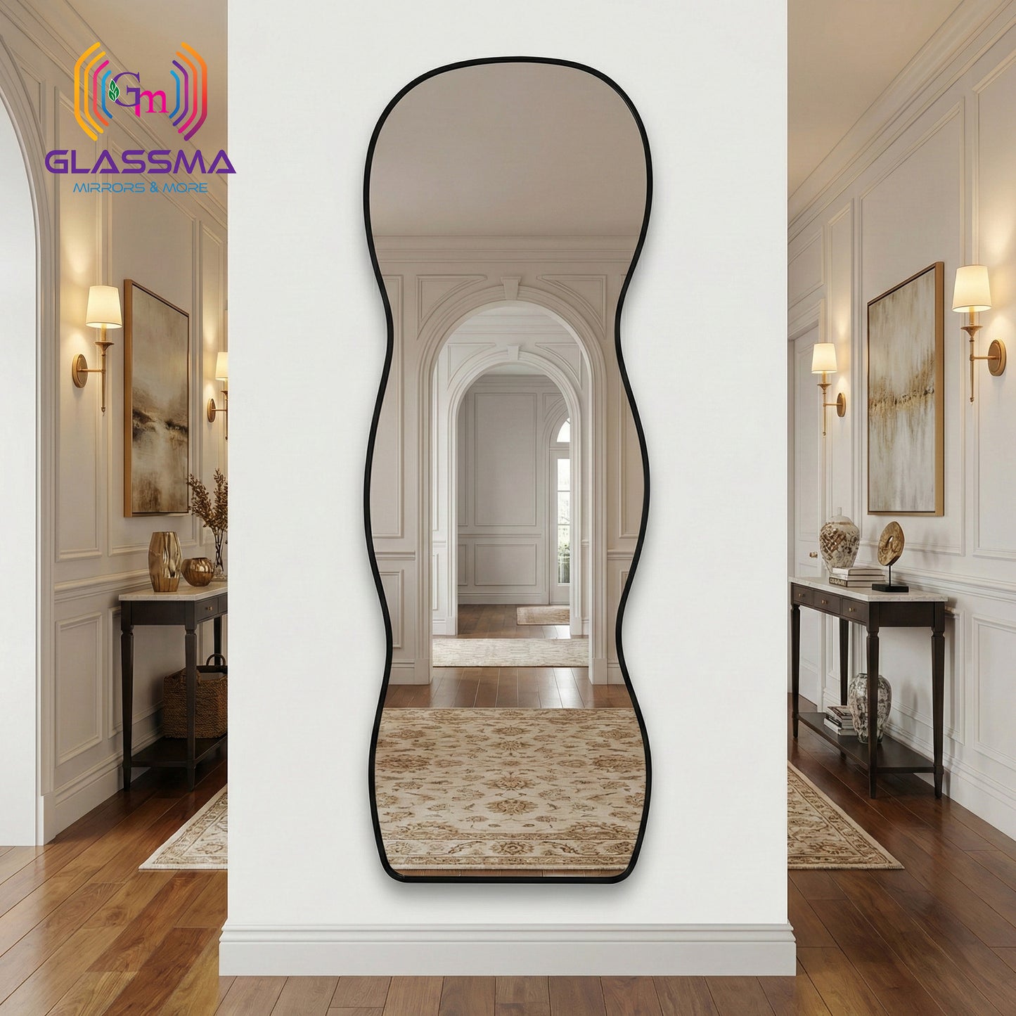 Irregular Aluminum Black Framed Full-Length Mirror - Modern Designer Plain Wall Mirror
