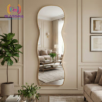 Irregular Aluminum Golden Framed Full-Length Mirror - Modern Designer Plain Wall Mirror