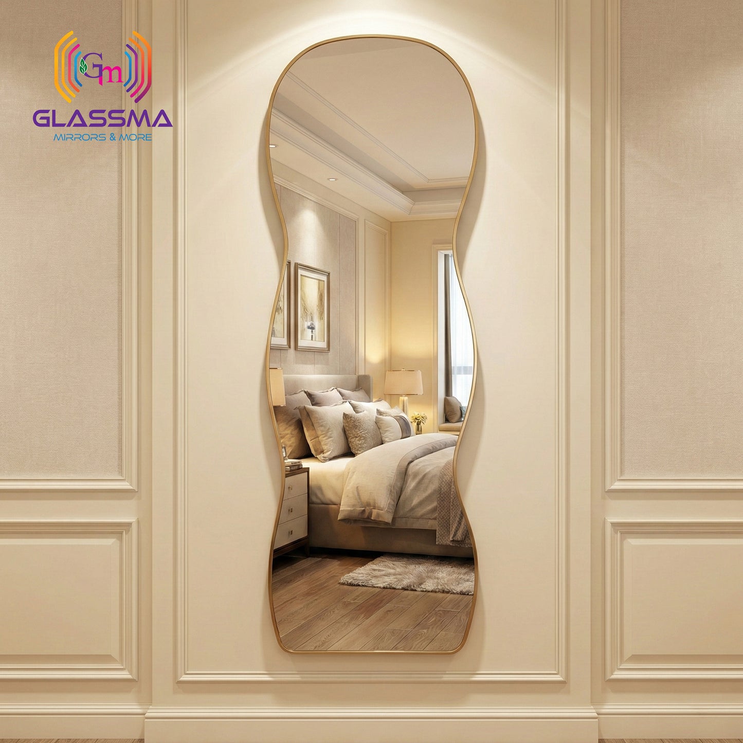 Irregular Aluminum Golden Framed Full-Length Mirror - Modern Designer Plain Wall Mirror