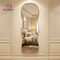 Irregular Aluminum Golden Framed Full-Length Mirror - Modern Designer Plain Wall Mirror