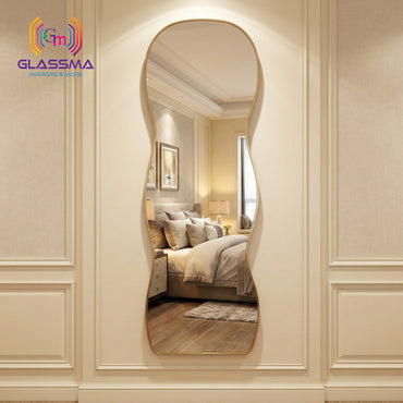 Irregular Aluminum Golden Framed Full-Length Mirror - Modern Designer Plain Wall Mirror