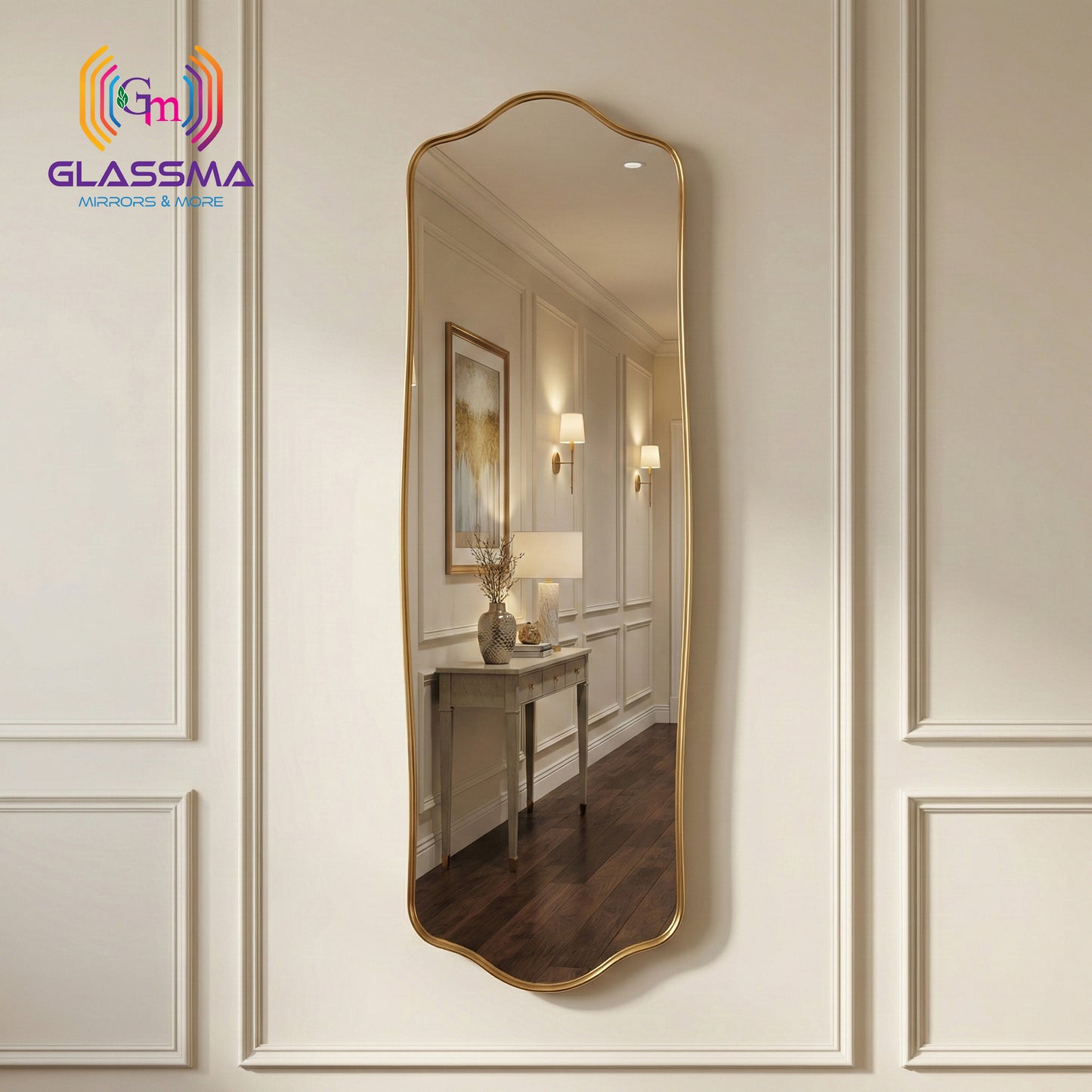 Irregular Aluminum Golden Framed Wall Mirror for Living Room and Bedroom