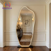 Irregular Full-Length LED Standing Mirror - Golden Aluminum Framed with Heavy Stand Glassma