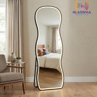 Irregular Aluminum Black Framed Full-Length LED Mirror - Modern Designer Plain Wall Mirror