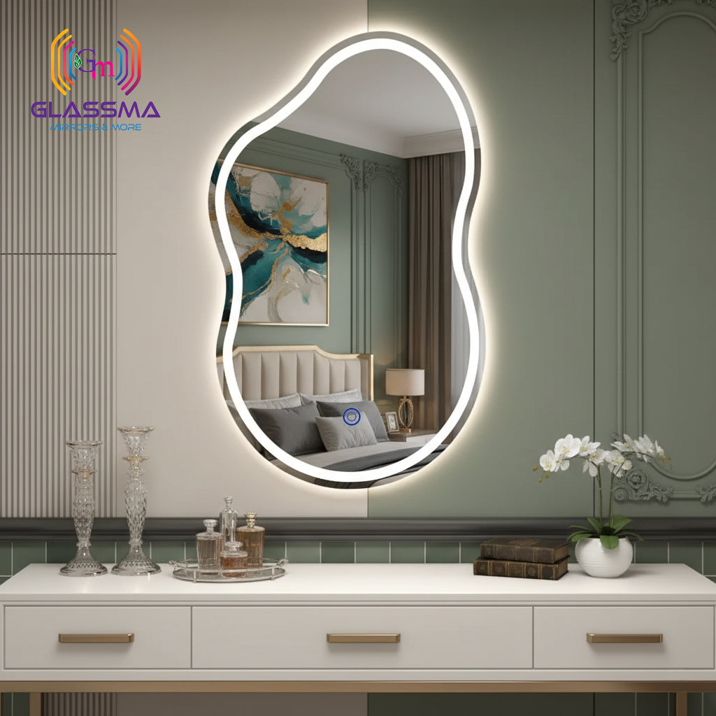 Irregular LED Mirror - Artistic Wave Shape Front & Backlit Wall Mirror for Bedroom & Vanity