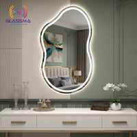 Irregular LED Mirror - Artistic Wave Shape Front & Backlit Wall Mirror for Bedroom & Vanity