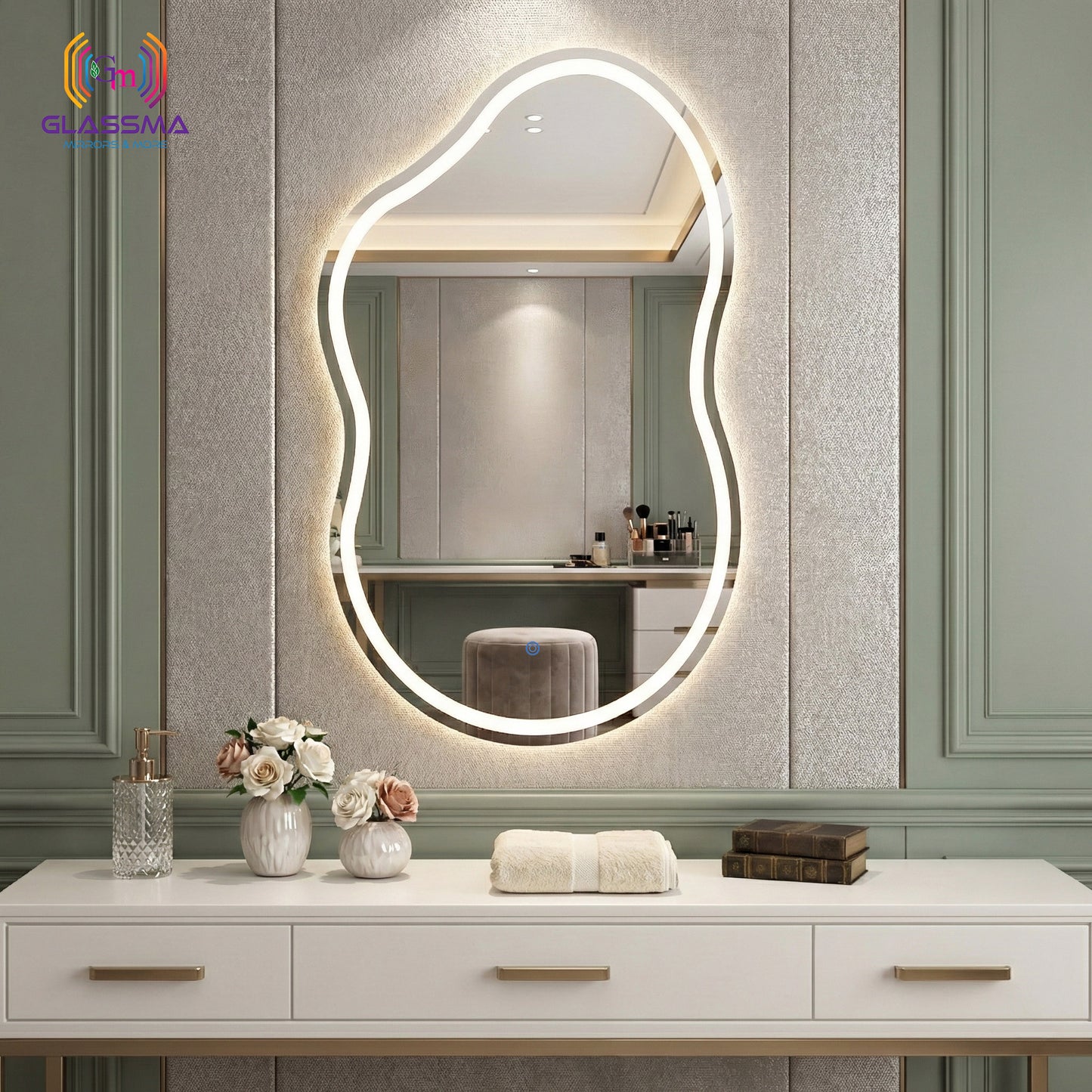 Irregular LED Mirror - Artistic Wave Shape Front & Backlit Wall Mirror for Bedroom & Vanity