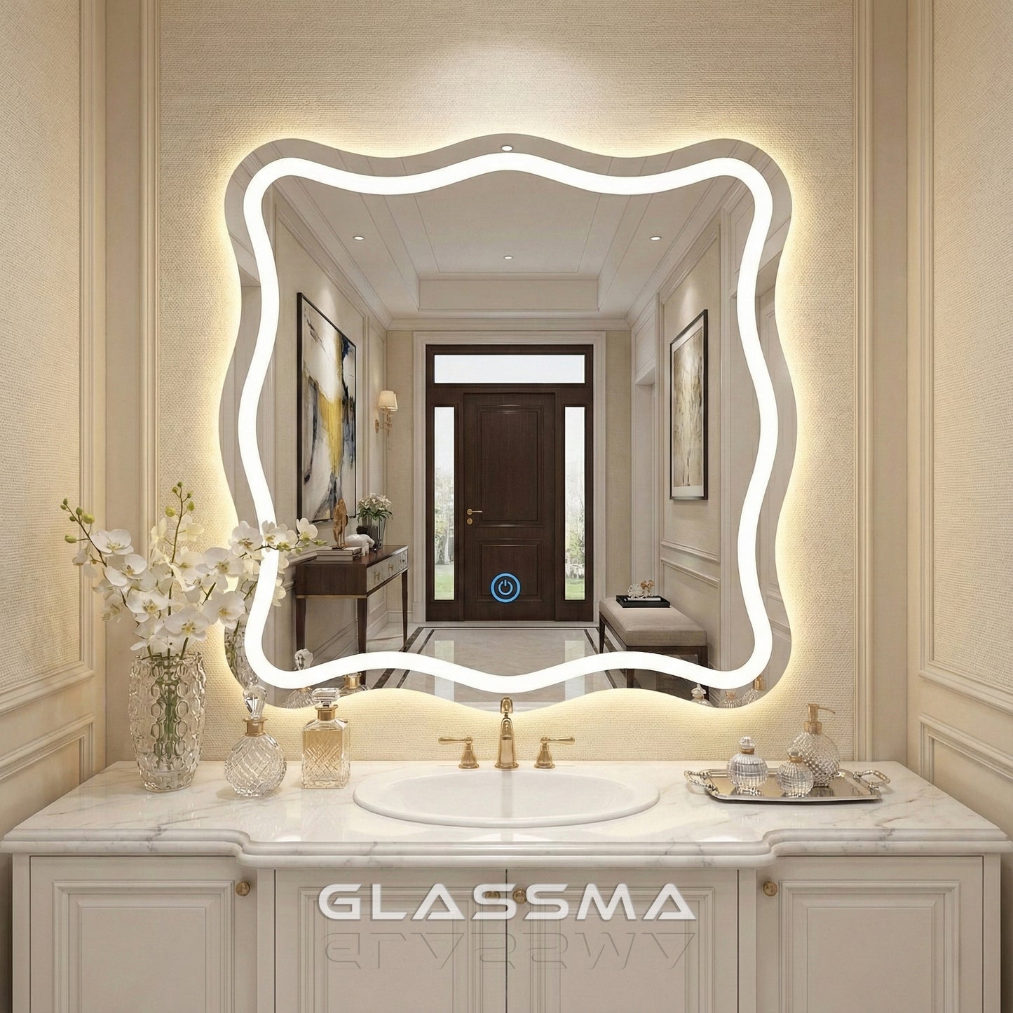Irregular Wavy LED Wall Mirror - Modern Backlit Decorative Mirror with Touch Control