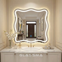 Irregular Wavy LED Wall Mirror - Modern Backlit Decorative Mirror with Touch Control