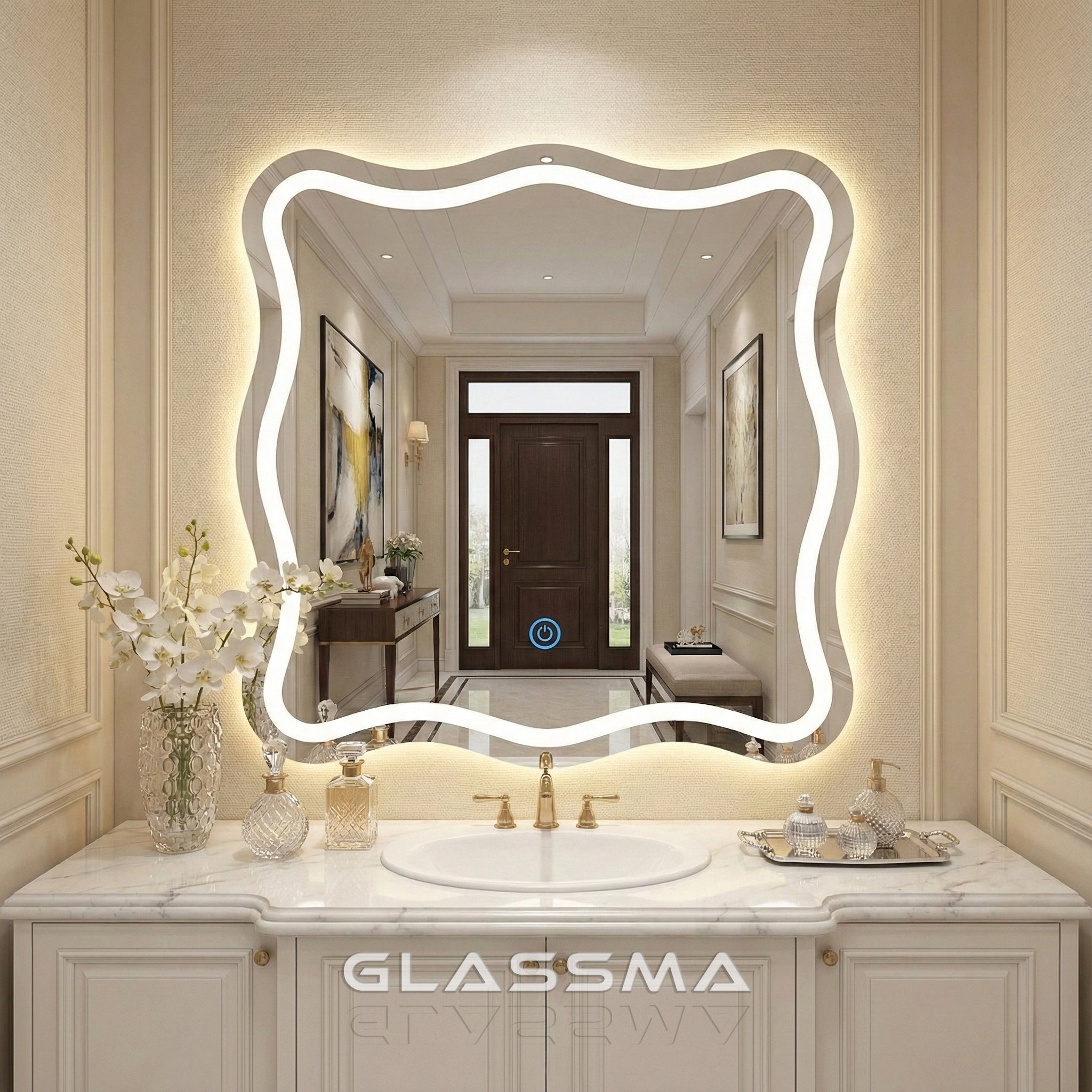 Irregular Wavy LED Wall Mirror - Modern Backlit Decorative Mirror with Touch Control Glassma