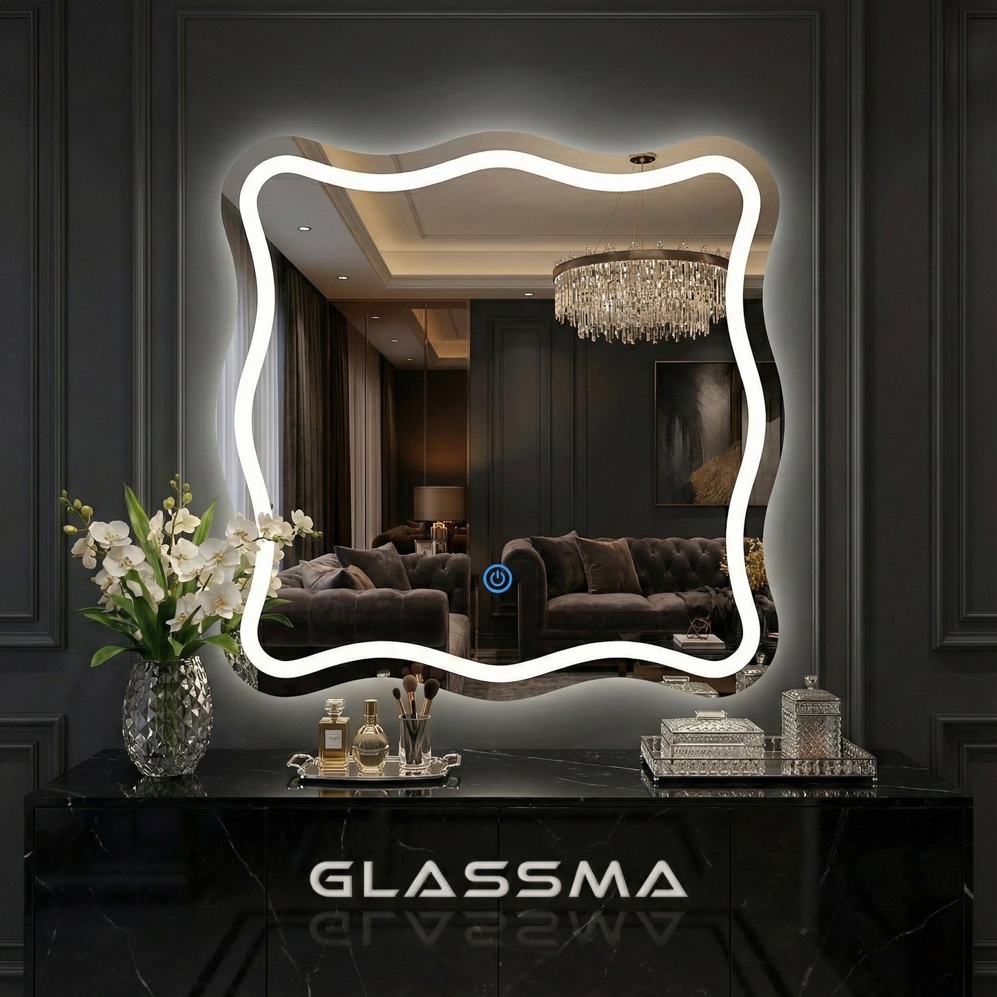 Irregular Wavy LED Wall Mirror - Modern Backlit Decorative Mirror with Touch Control