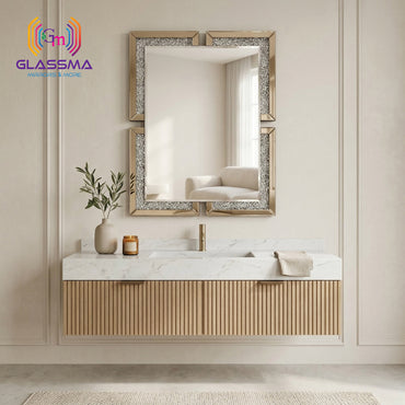 Luxury Diamond Wall Mirror | Crystal Decorative Gold Frame Wall Mirror
