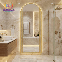 Luxury Full-Length LED Standing Mirror - Gold Aluminum Fusion Profile Light Design