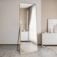 Full Length Standing Mirror, Gold Aluminum Frame Floor Mirror for Bedroom & Dressing Area