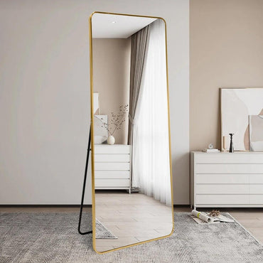 Full Length Standing Mirror, Gold Aluminum Frame Floor Mirror for Bedroom & Dressing Area