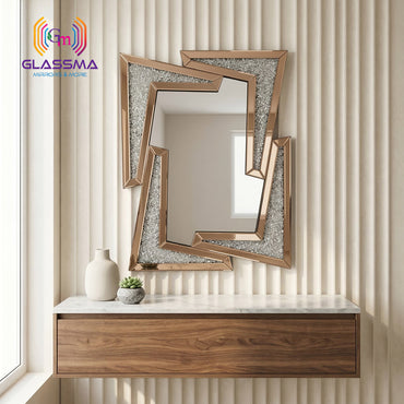 Luxury Crystal Decorative Diamond Wall Mirror, Rose Gold Frame Designer Mirror