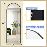 Modern Arch-Top Standing Mirror | Semi-Round Rectangular Black Aluminum Frame Floor Mirror