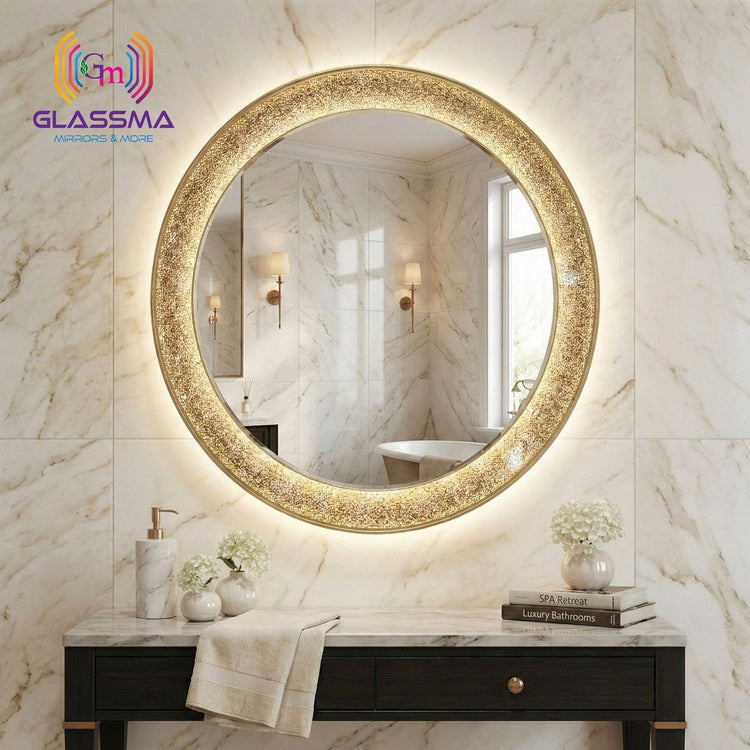 Modern Gold Aluminum LED Mirror - Round Fusion Profile Light Wall Mirror - Glassma