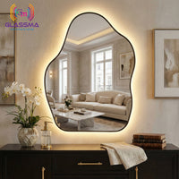Modern Irregular LED Mirror | Backlit Black Aluminum Frame Bathroom Wall Mirror