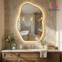 Modern Irregular LED Mirror | Backlit Golden Aluminum Frame Bathroom Wall Mirror