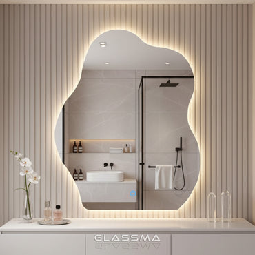 Irregular LED Bathroom Mirror - Modern Wavy Design with Touch Control & Dimmable Backlight
