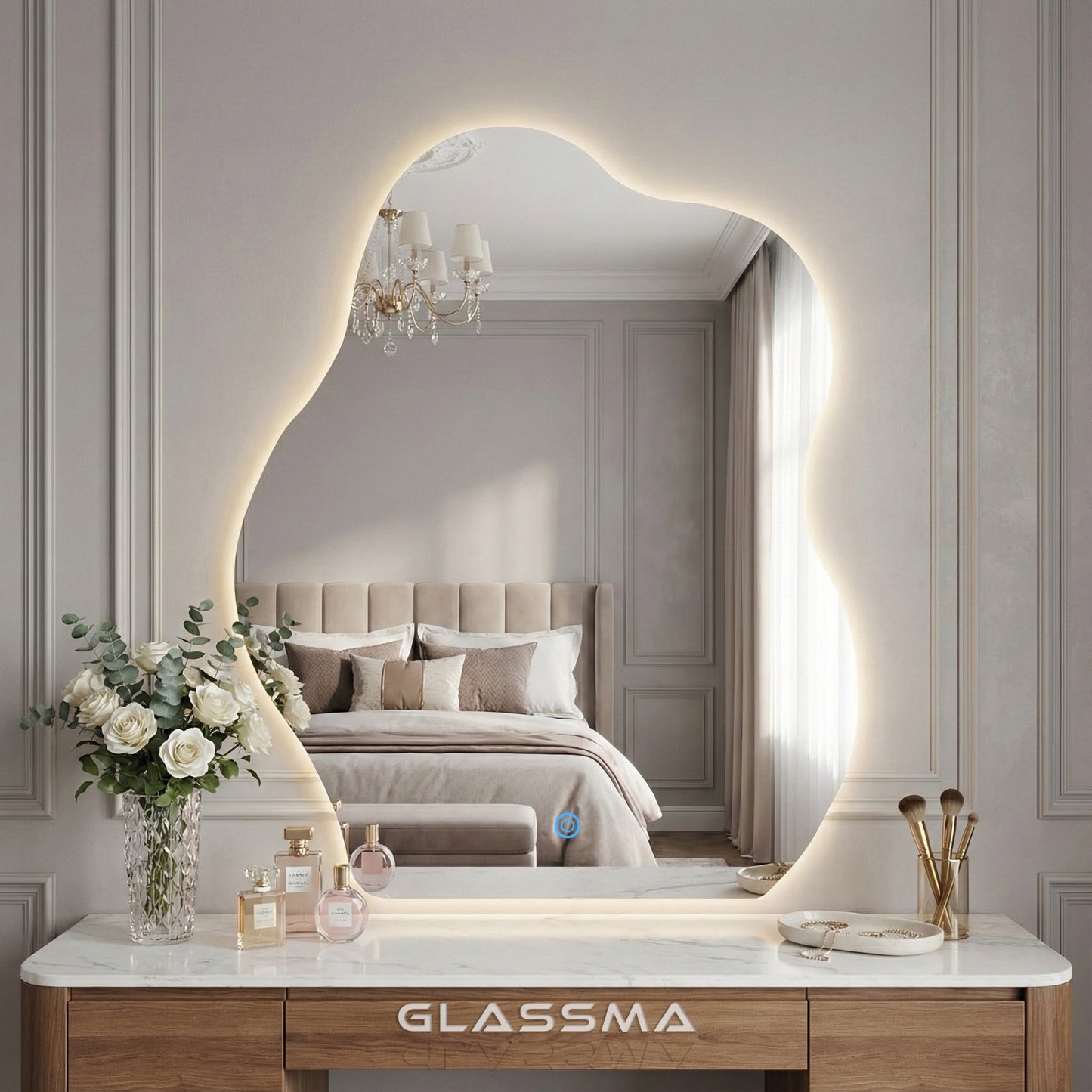 Irregular LED Bathroom Mirror - Modern Wavy Design with Touch Control & Dimmable Backlight