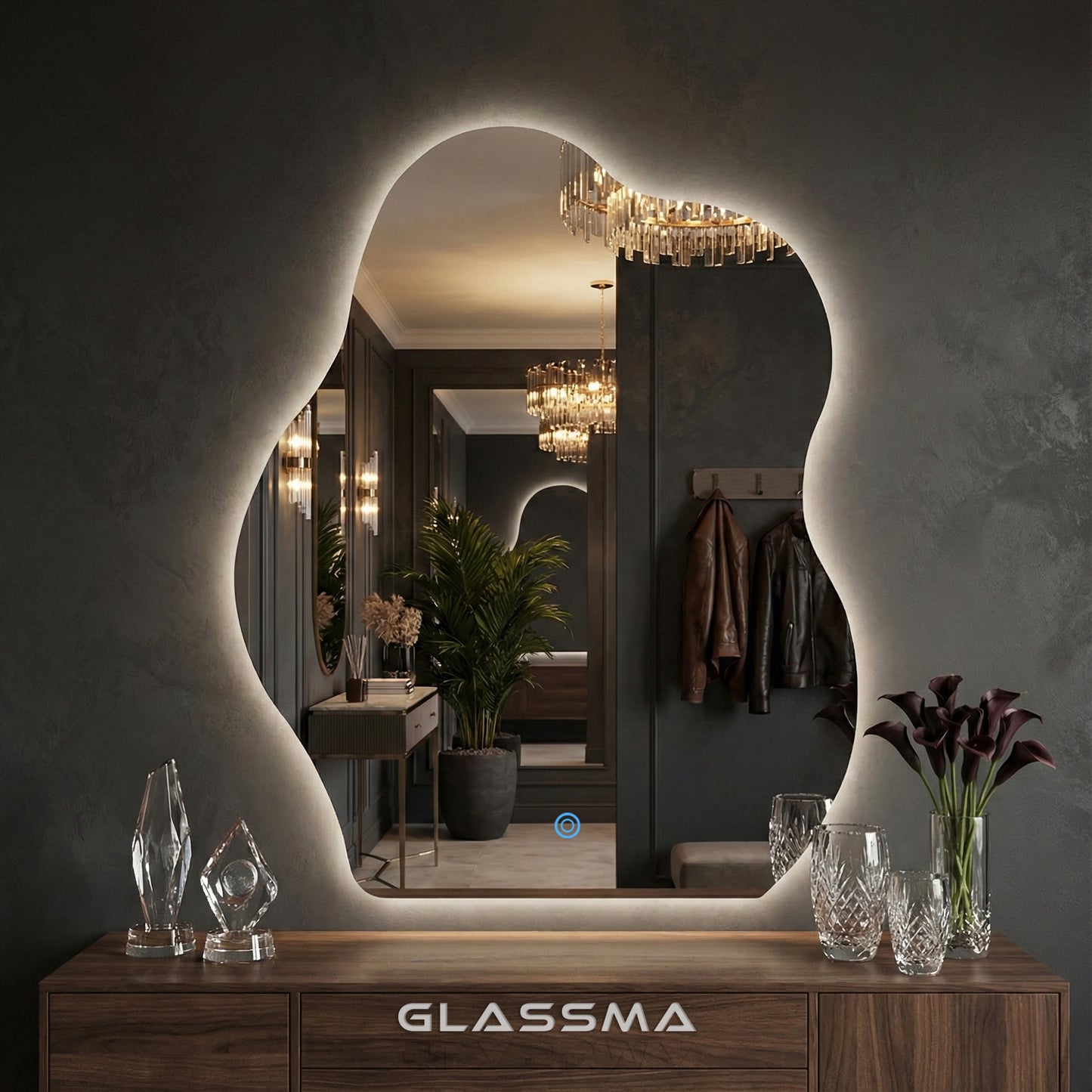 Irregular LED Bathroom Mirror - Modern Wavy Design with Touch Control & Dimmable Backlight