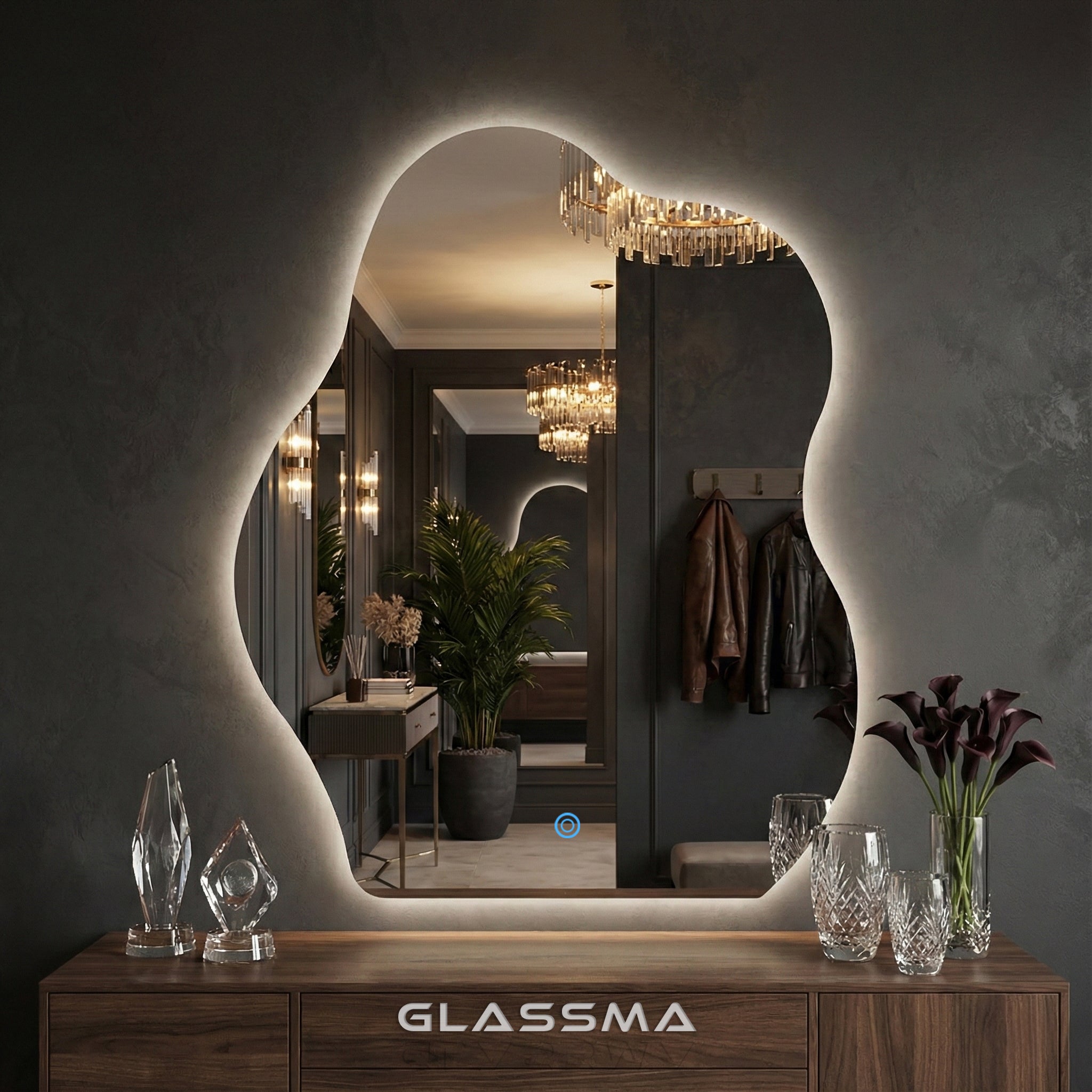 Irregular LED Bathroom Mirror - Modern Wavy Design with Touch Control & Dimmable Backlight