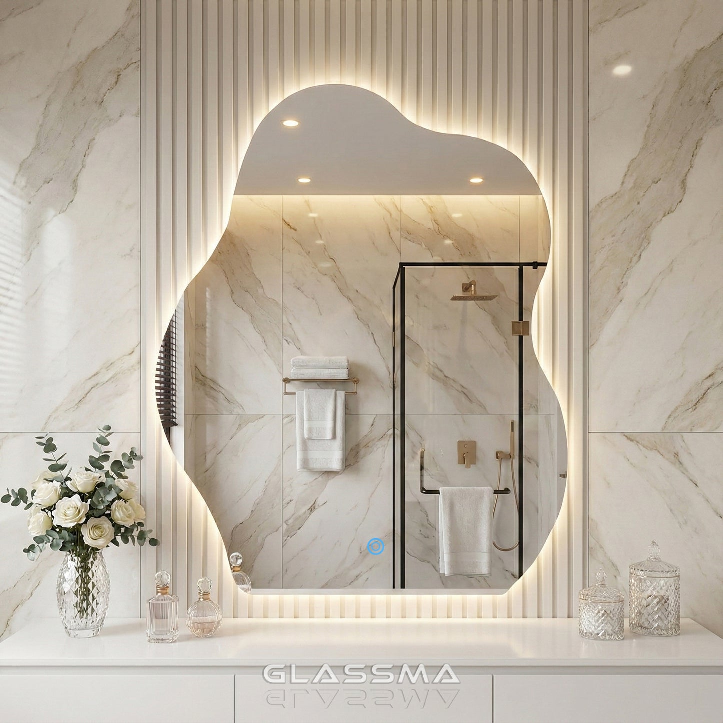 Irregular LED Bathroom Mirror - Modern Wavy Design with Touch Control & Dimmable Backlight