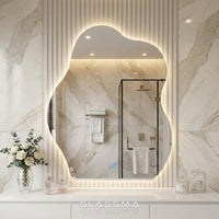 Irregular LED Bathroom Mirror - Modern Wavy Design with Touch Control & Dimmable Backlight